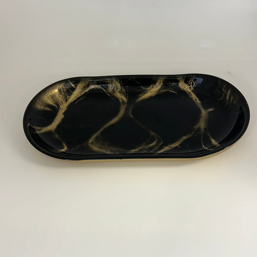 Obsidian Black Glass & Silver Round Tray (2 Sizes) – Duck Barn