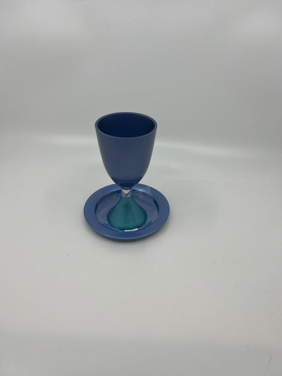 Kiddush Cup and Dish by Yair Emanuel KC 1106G-BT. Blue