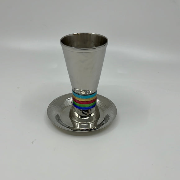 Wide Rings Kiddush Cup and Dish by Yair Emanuel CUT-1 multicolor