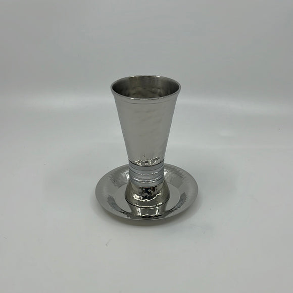 Wide Rings Kiddush Cup and Dish by Yair Emanuel CUT-3 silver