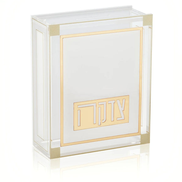 Classic Tzedakah Box - Gold & White TZB CL