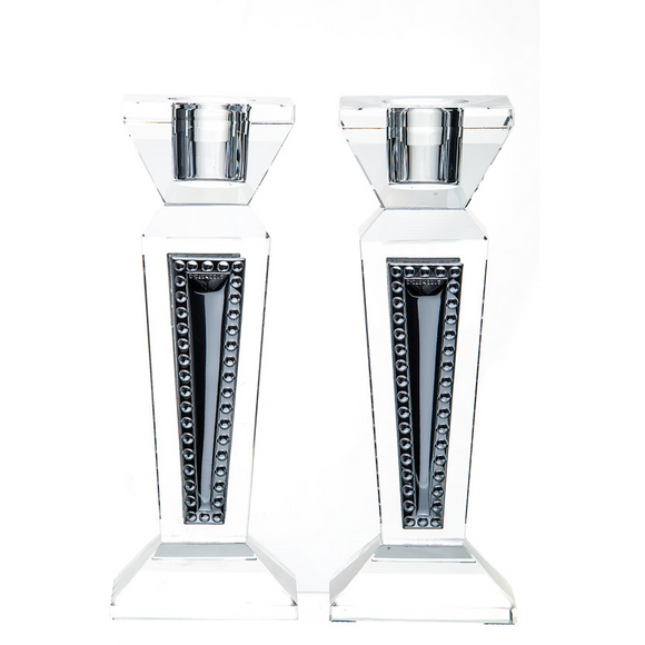 Crystal Candlesticks with Silver Design - Elegant Sterling 