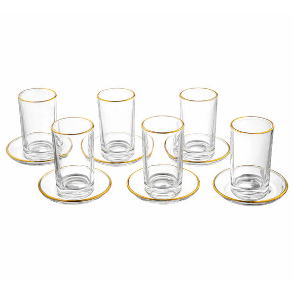 Modern Glass Cups & Saucers with Gold Rim Set of 6